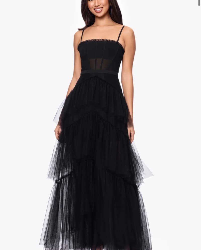 Tiered Strap Mesh Corset Gown - Image 1