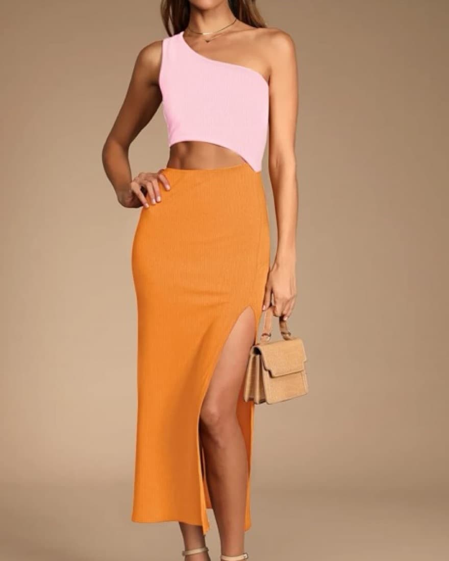 Midi Beach trip Dress Pink & Orange - Image 1