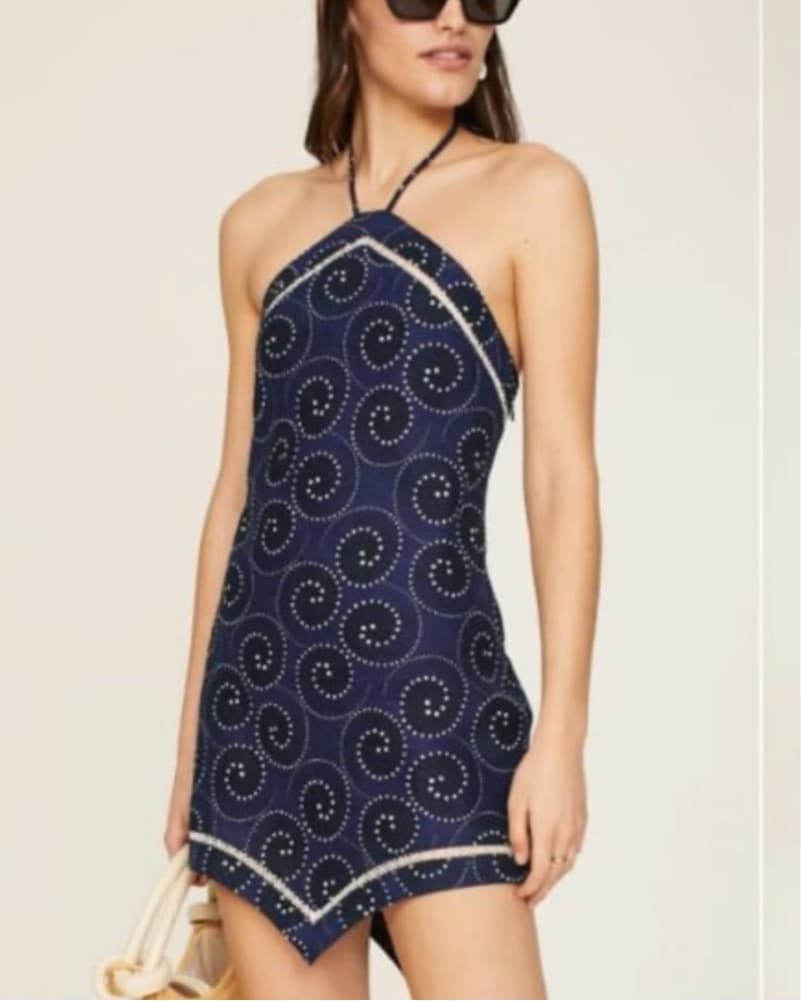 Linen Halter Navy Mini Dress - Image 2