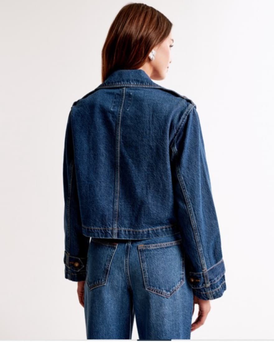 Cropped Dark Wash Denim Trench Coat - Image 3