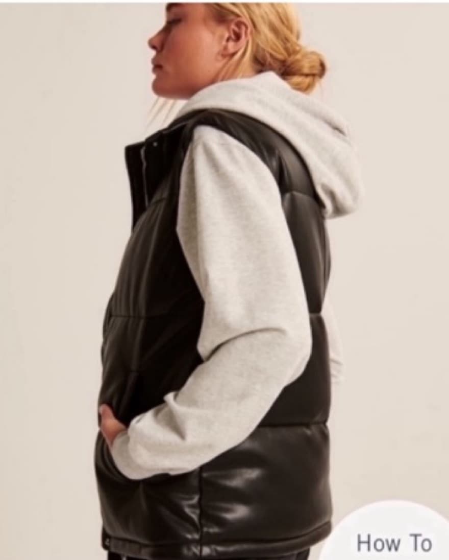 Black Leather Puffer Vest  - Image 4