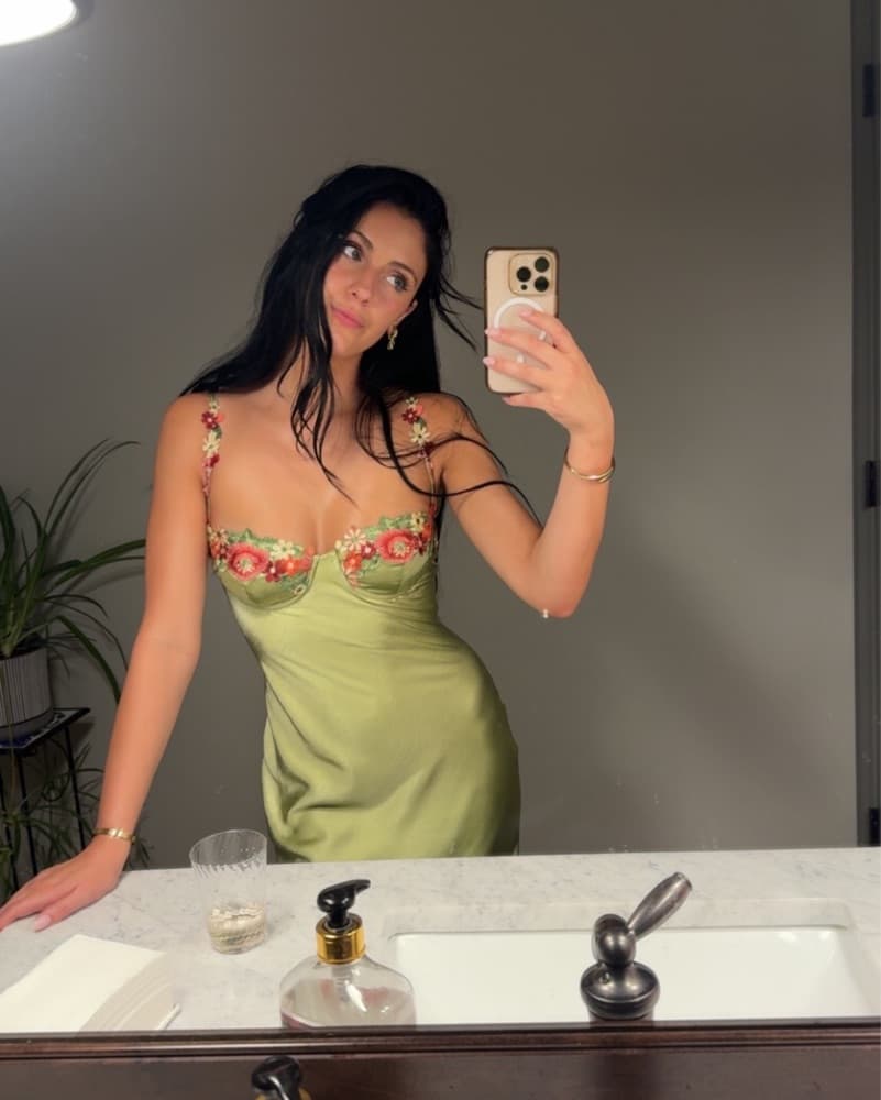 Elegant Green Floral Embroidered Dress - Image 1