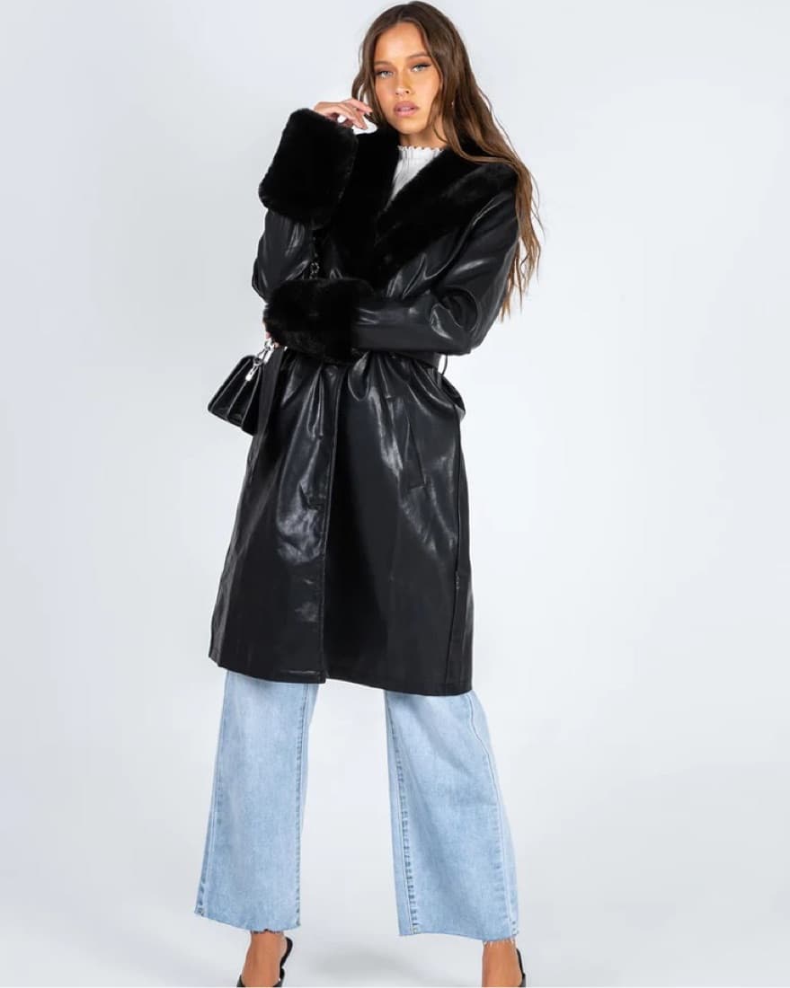 LIONESS LEATHER LONG BLACK COAT - Image 2