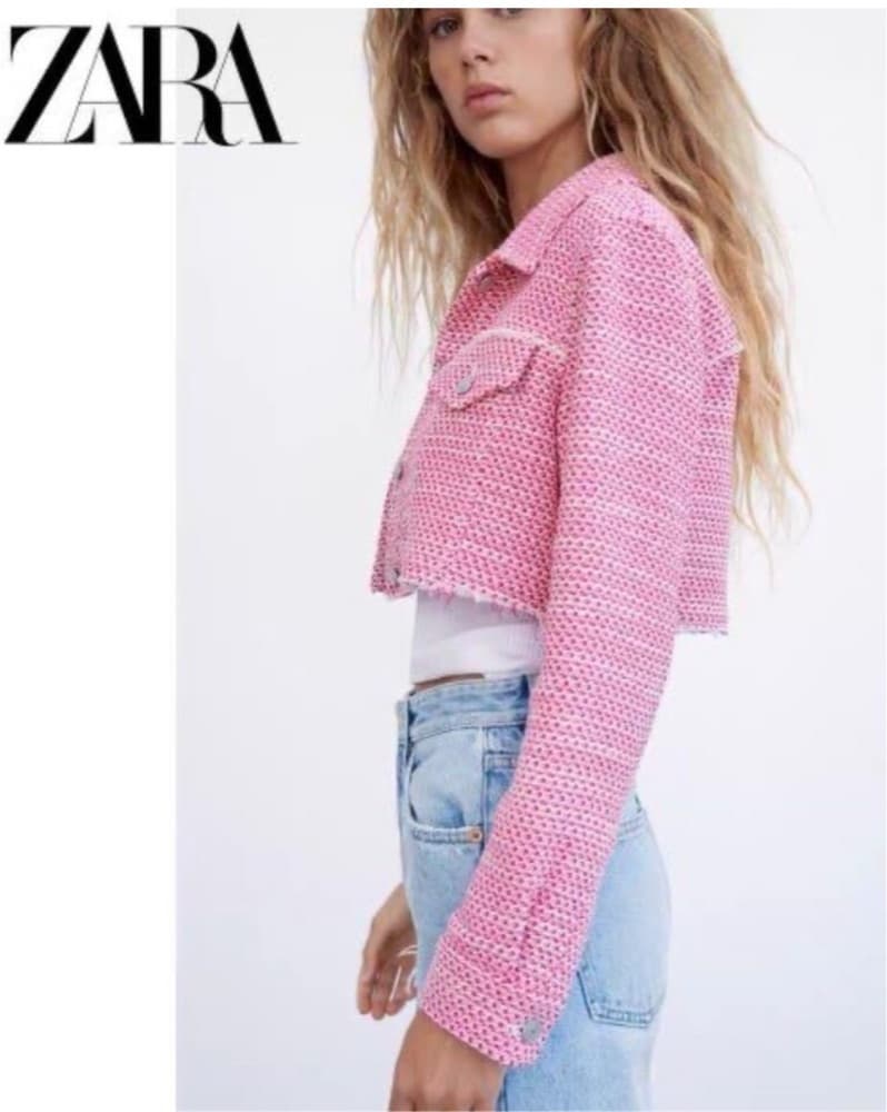 Zara Pink Tweed Cropped Jacket - Image 2