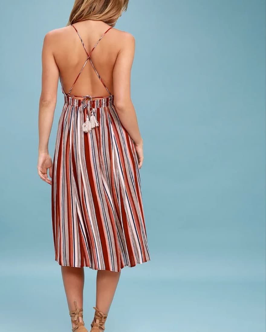 Montara Red Striped Backless Midi Dress - Image 4