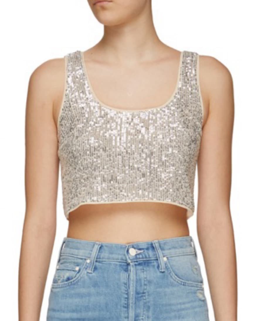 Self-Portrait Stretch Sequin Crop Top - Image 1