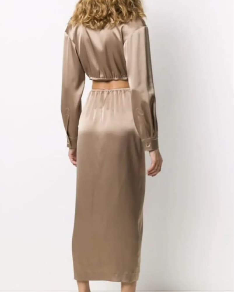 Nude Satin Cutout Midi Shirt Dress - Image 2