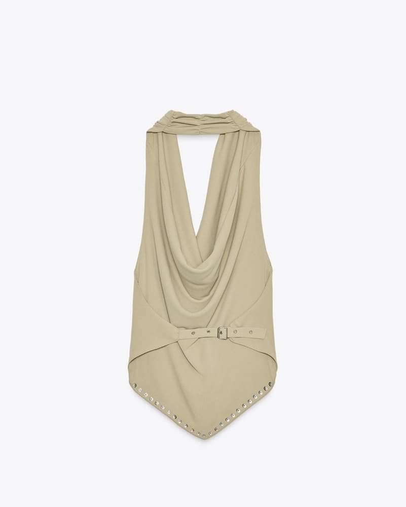 Zara Studded Halter Top (Gray Green) - Image 2