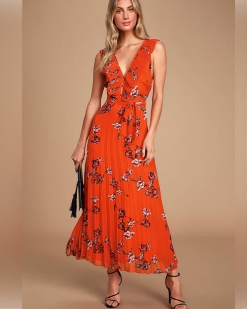 Vibrant Floral Pleated Maxi Dress - Image 1