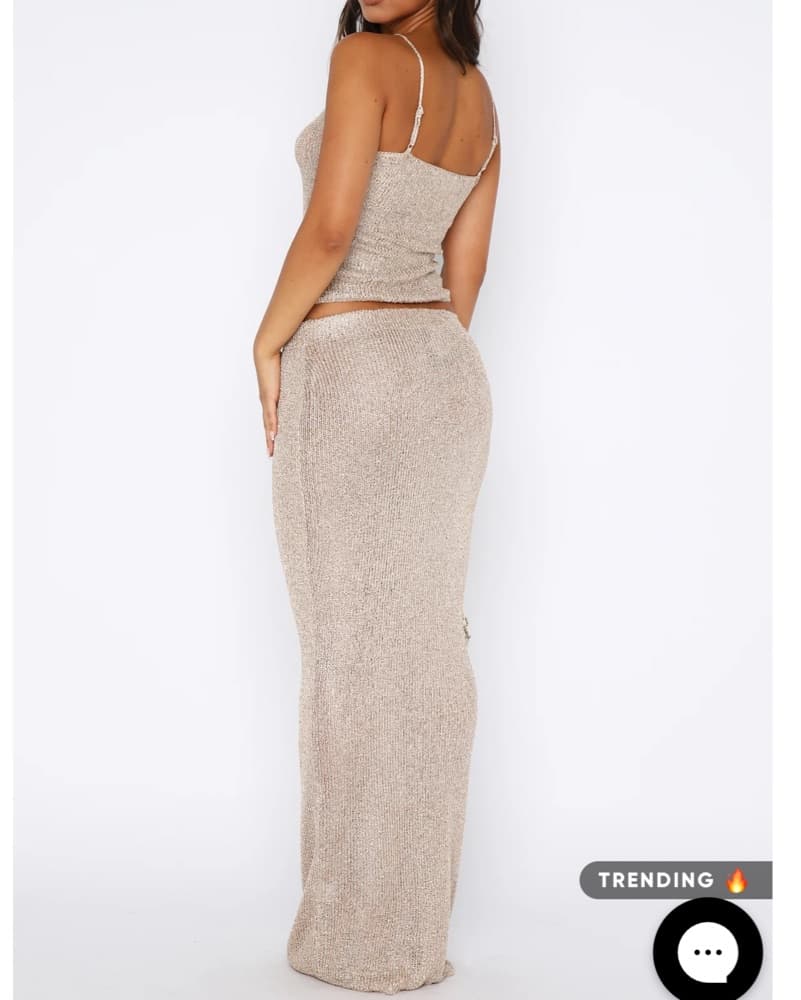 Sequin Knit Top And Skirt - Champagne  - Image 3
