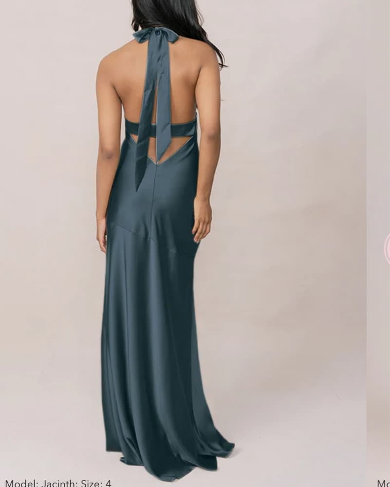 Silver Satin Halter Gown Low Back - Image 5