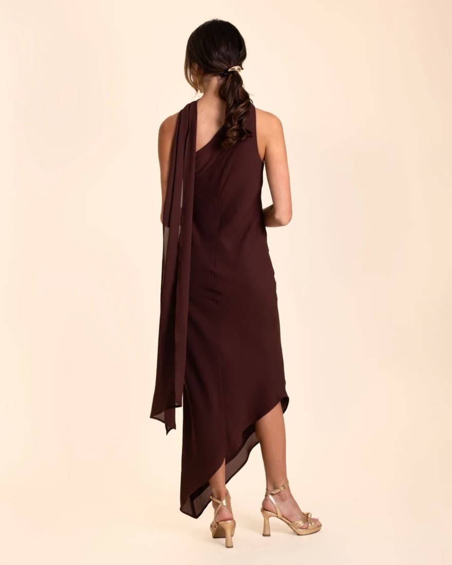 THE-ARE Brown One Shoulder Dress - Image 3