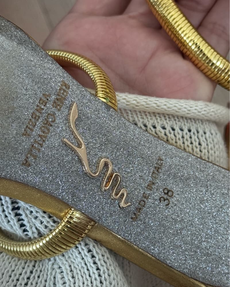 Rene Caovilla Gold Snake Wrap Heels - Image 4