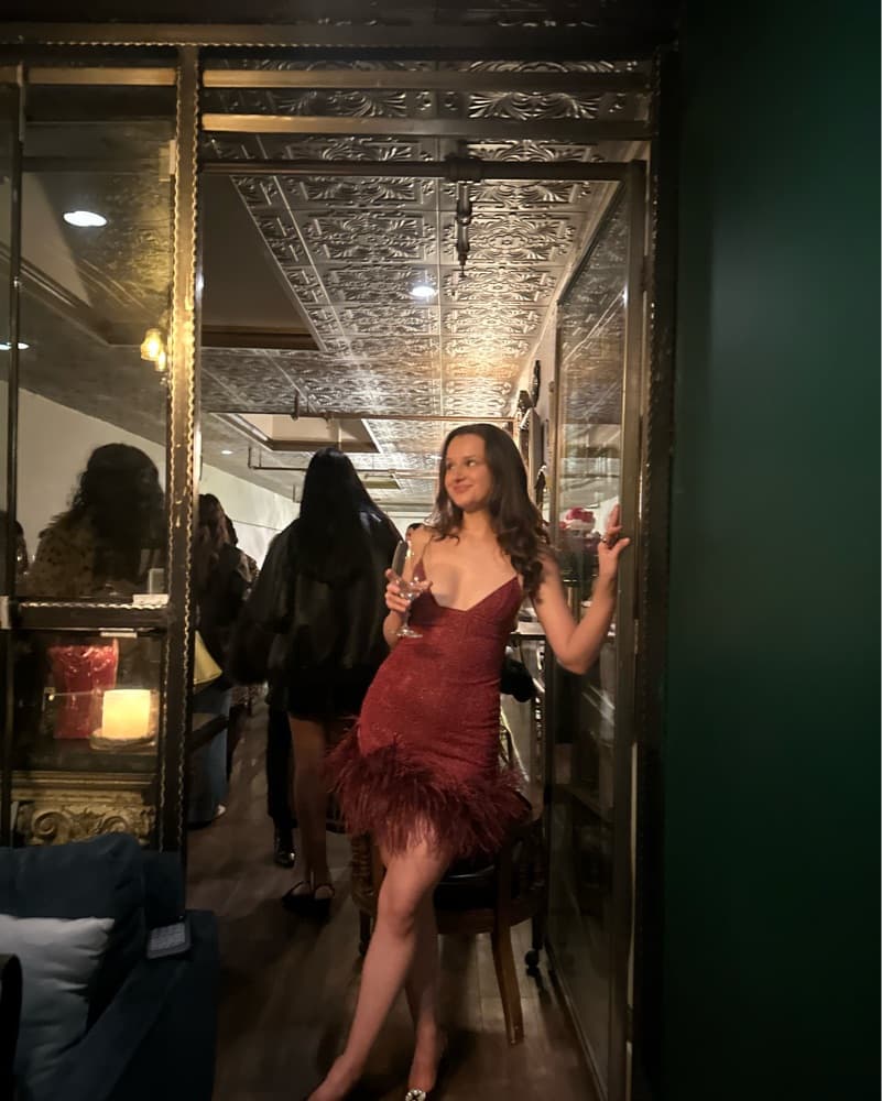 Oseree Burgundy Plumage Dress - Image 2