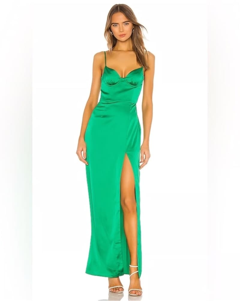 Vibrant Green Satin Maxi Dress - Image 1