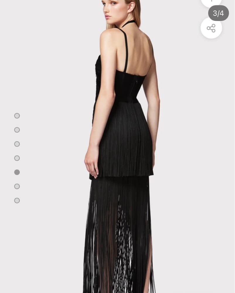 Black Herve Leger Fringe Dress - Image 2