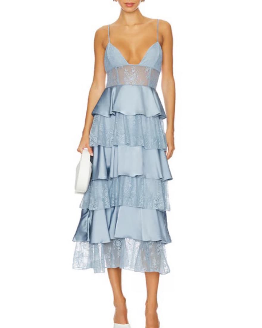 Weworewhat Tiered Lace Midi Dress - Image 1