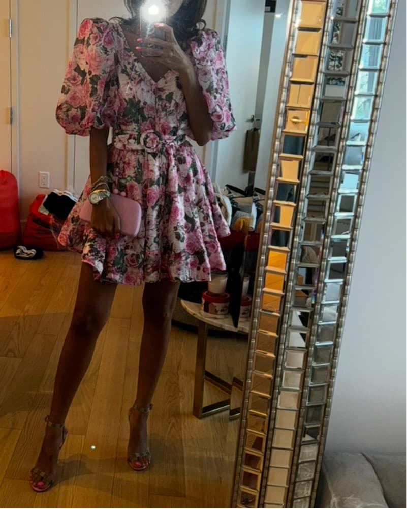 Floral Mini Dress with Puff Sleeves - Image 3