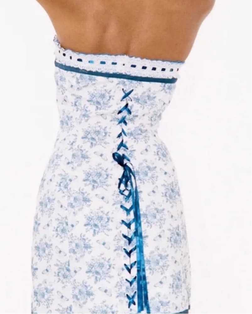 Blue Floral Strapless Mini Dress - Image 2