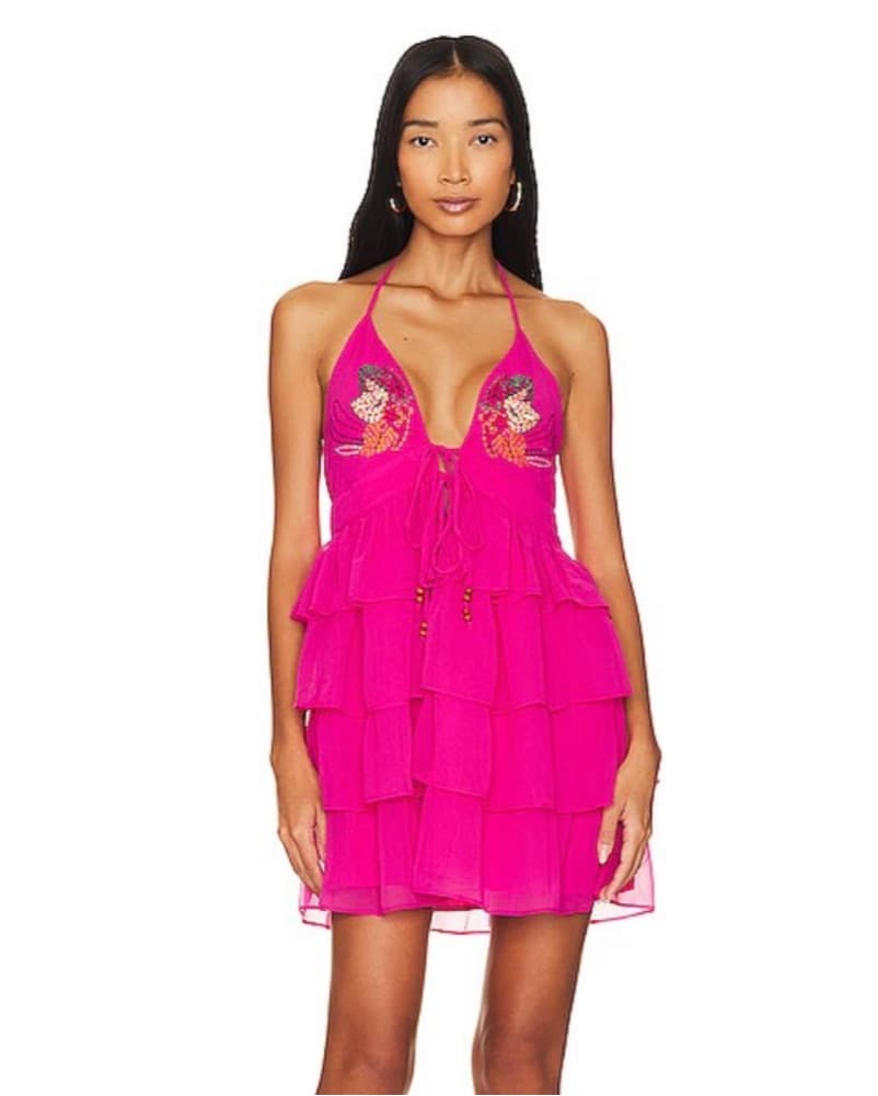 Hot Pink Ruffled Mini Dress  - Image 1