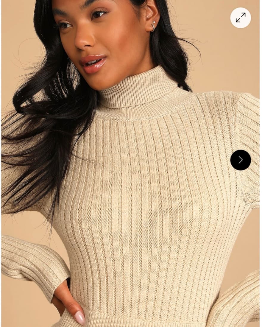Turtleneck Beige Ribbed Sweater Dress - Image 3