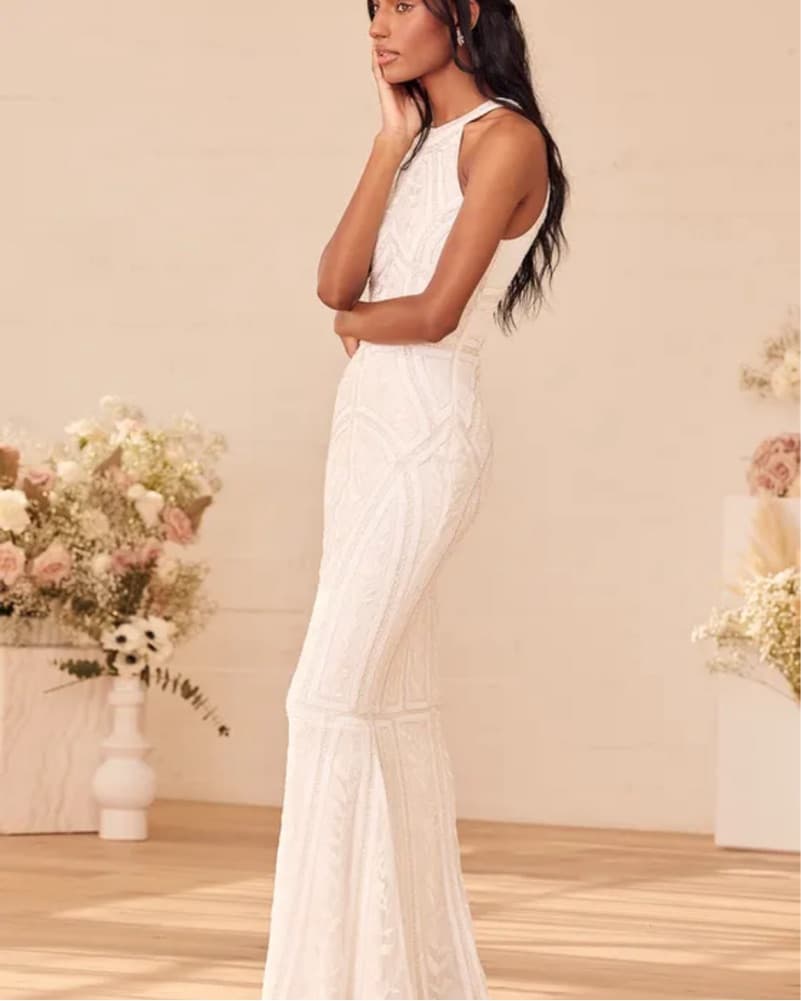 Lulu’s White Beaded Halter Maxi Dress - Image 3