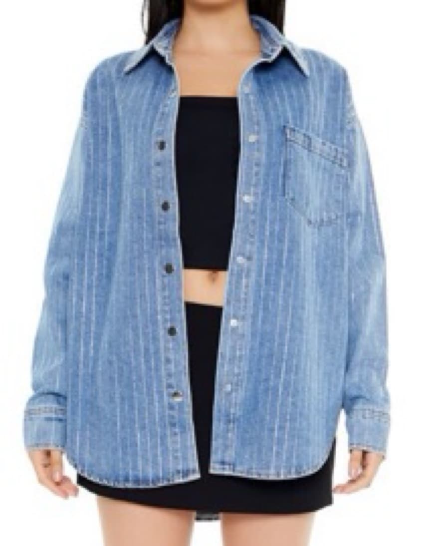 Rhinestone Pinstripe Denim Shacket - Image 1