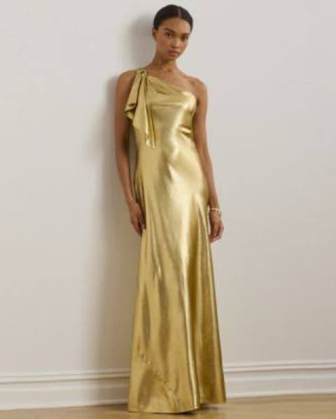 Metallic Charmeuse One-Shoulder Dress - Image 1