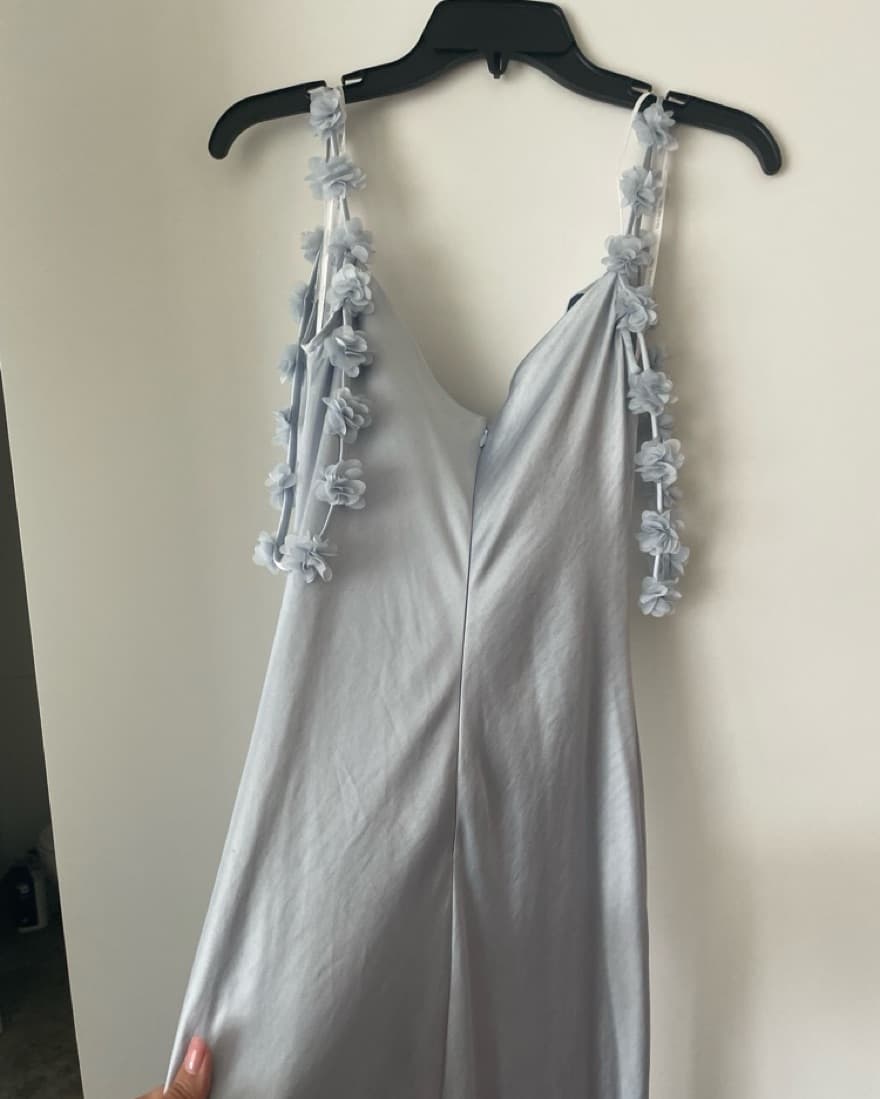 SelfPortrait Blue Satin Maxi Dress - 4 - Image 5