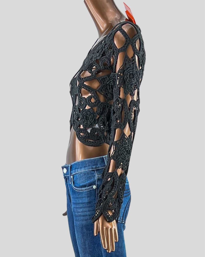 Cult Gaia Black Crochet Crop Top XS - Image 3