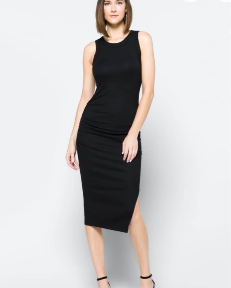 MICHAEL STARS Ribbed Black Midi Dress - Image 1