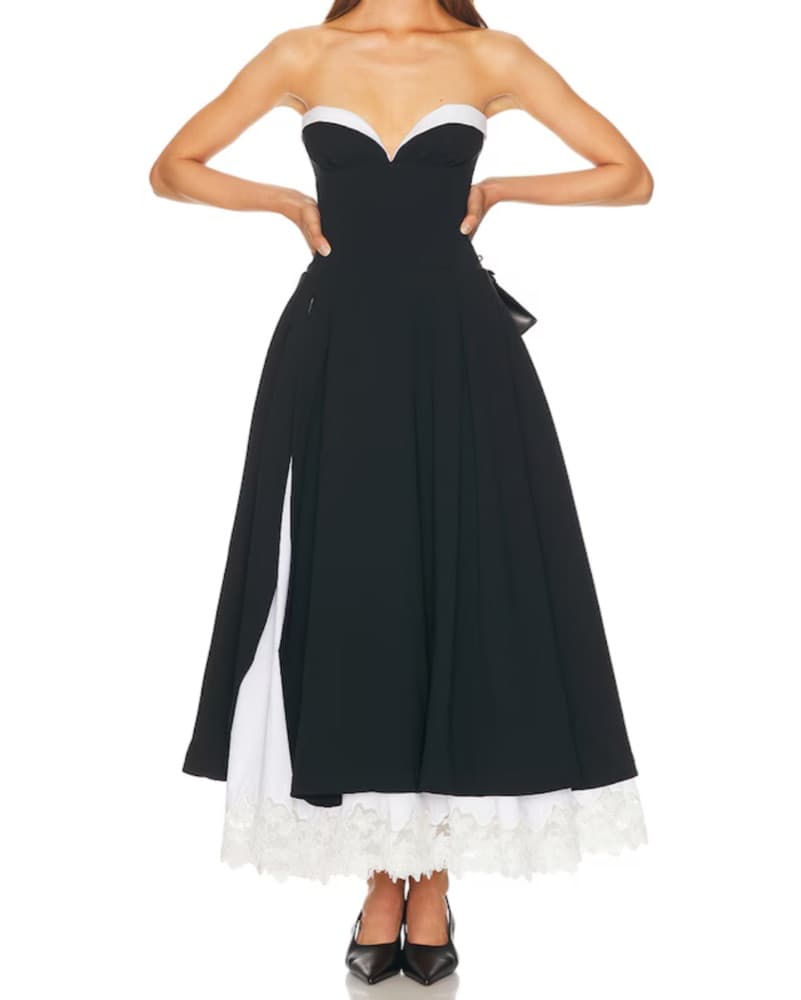Helsa Midi Dress With Lace Trim - Image 1