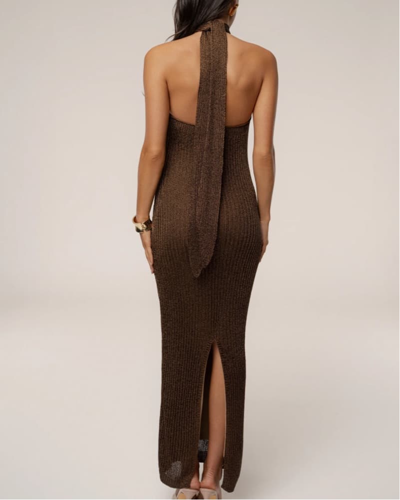 Stunning Bronze Halter Maxi Dress - Image 4