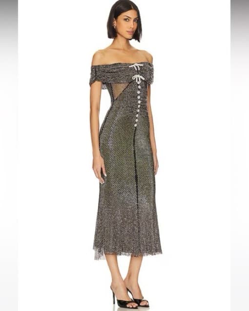 Self Portrait Black Diamante Midi Dress - Image 2