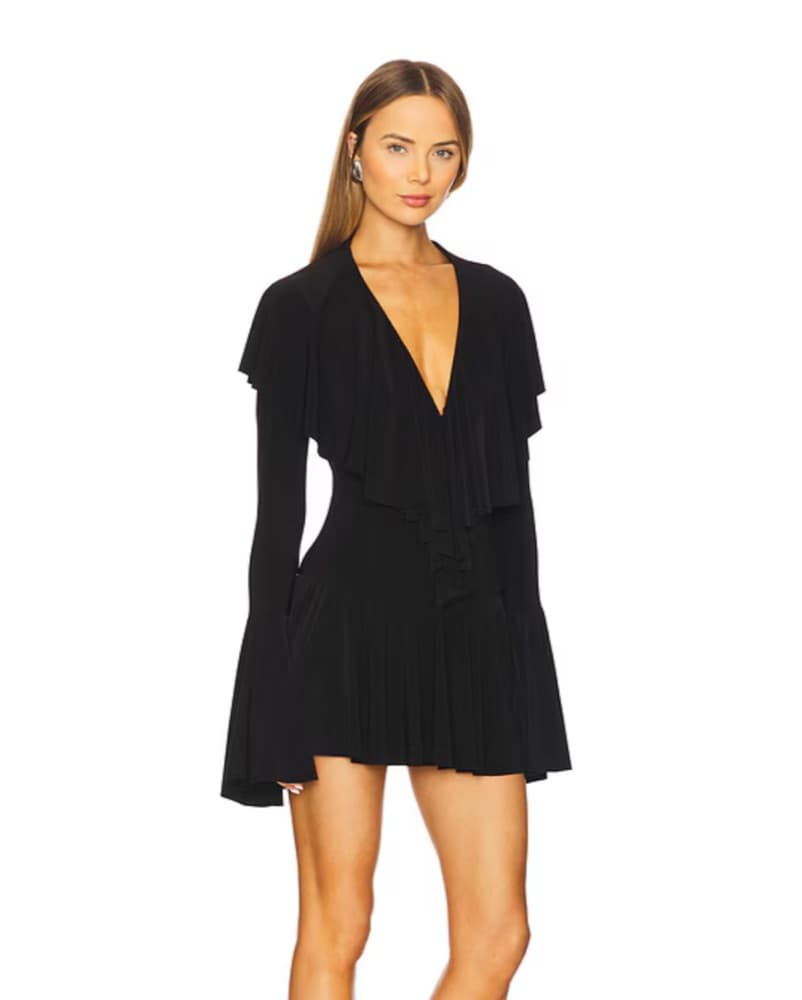 Norma Kamali Black Ruffle Mini Dress - Image 4