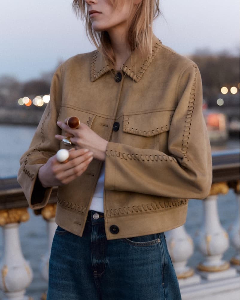 Zara Braided Detail Faux Suede Jacket - Image 5