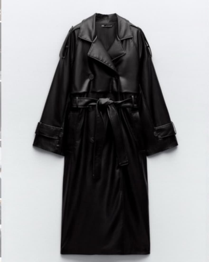 Zara Black Faux Leather Trenchcoat - Image 5