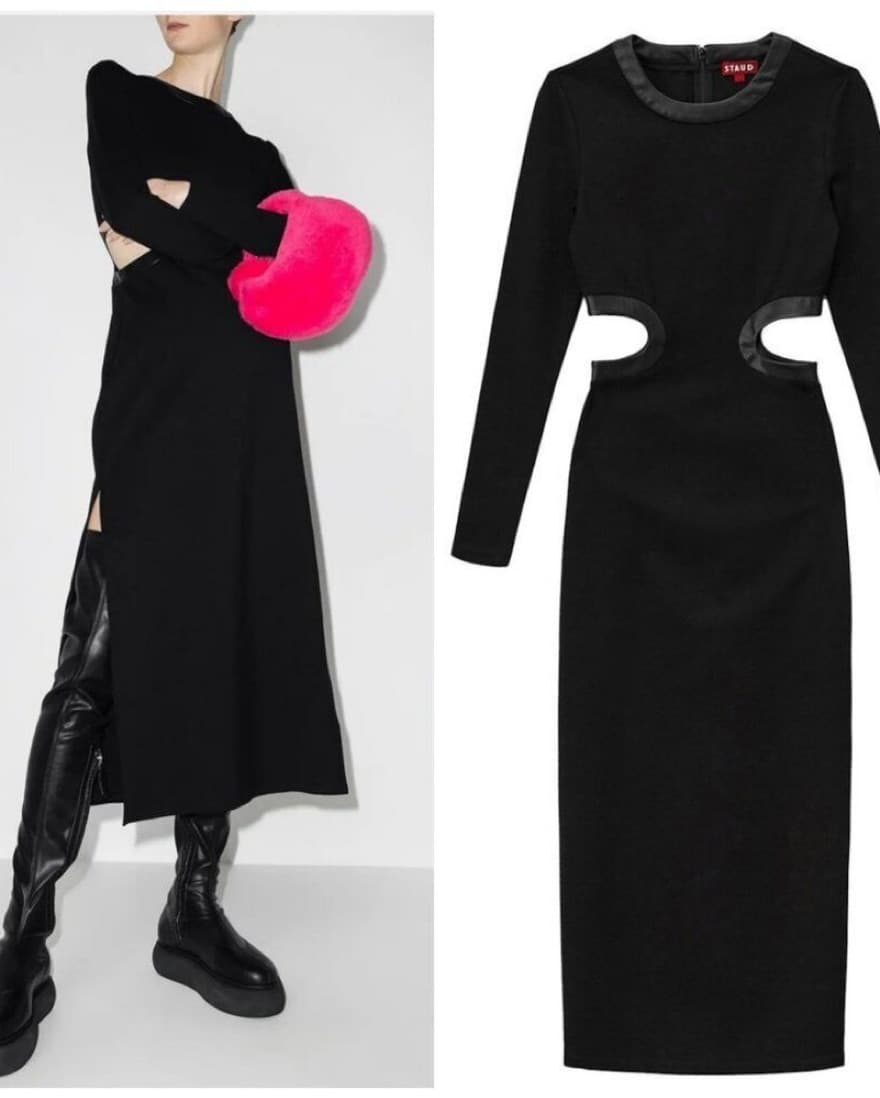 Staud Cut Out Midi Dress Black  - Image 3