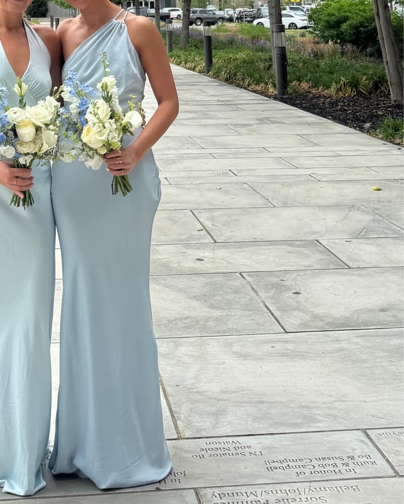 Light Blue Satin One-Shoulder Gown - Image 1