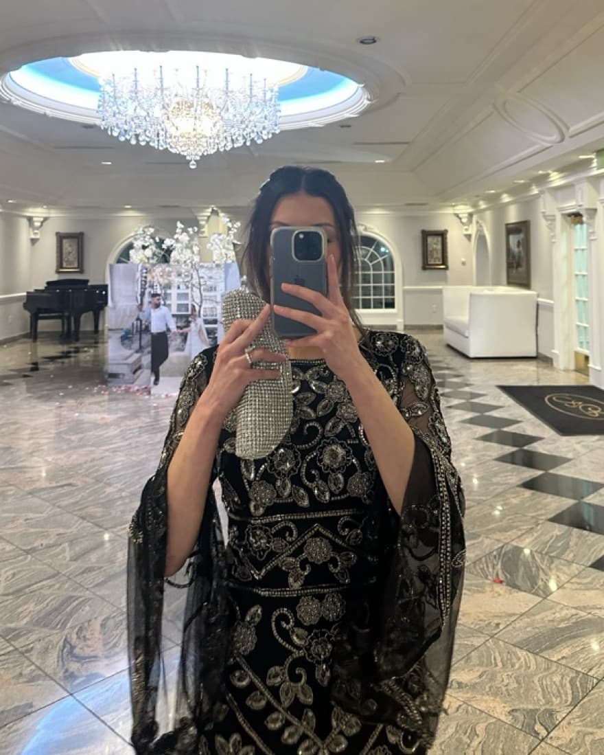 Lara Bell Sleeved High Neck Beaded Gown - Image 3