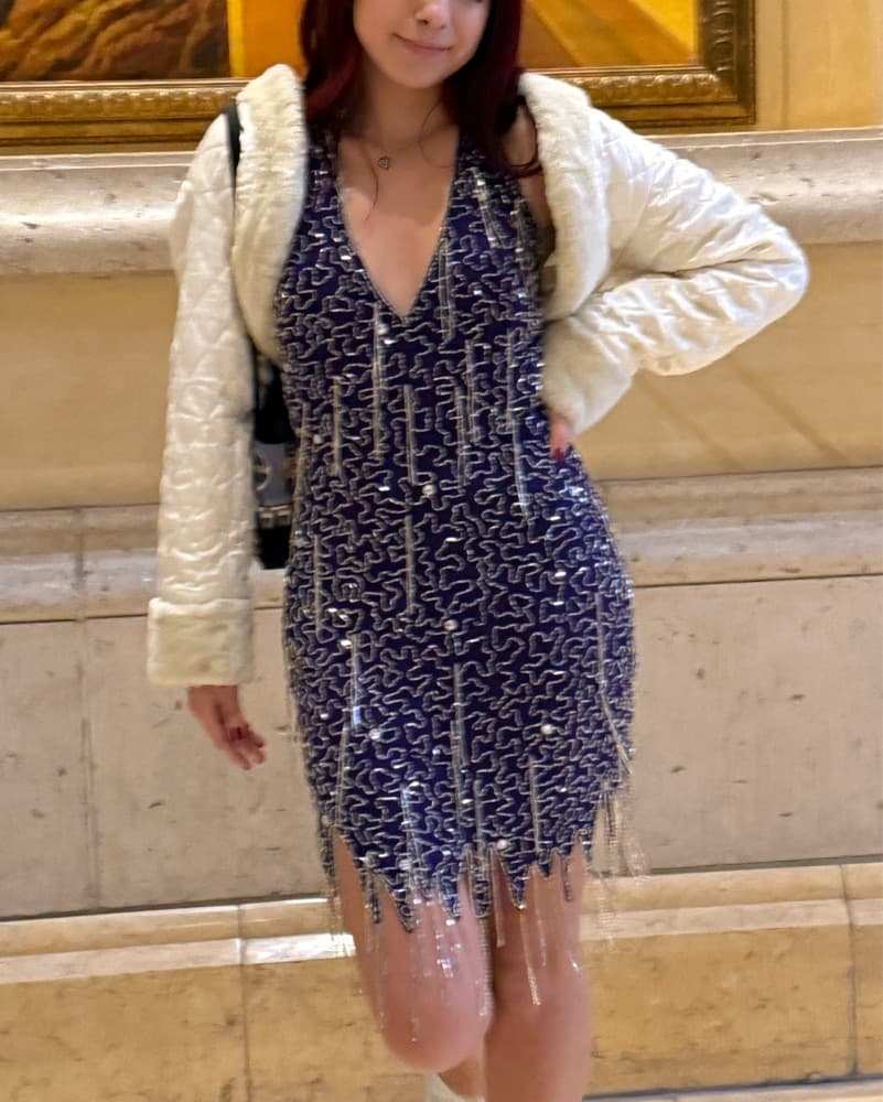 Navy Blue Beaded Fringe Dress - Image 3