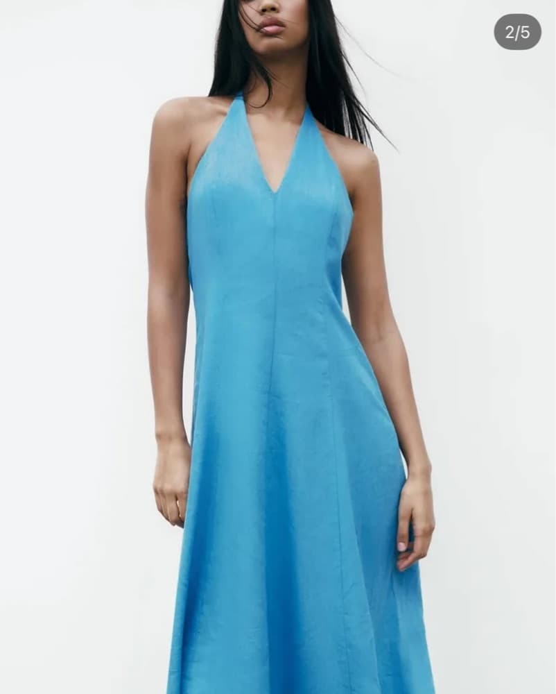ZARA blue linen midi dress - Image 1