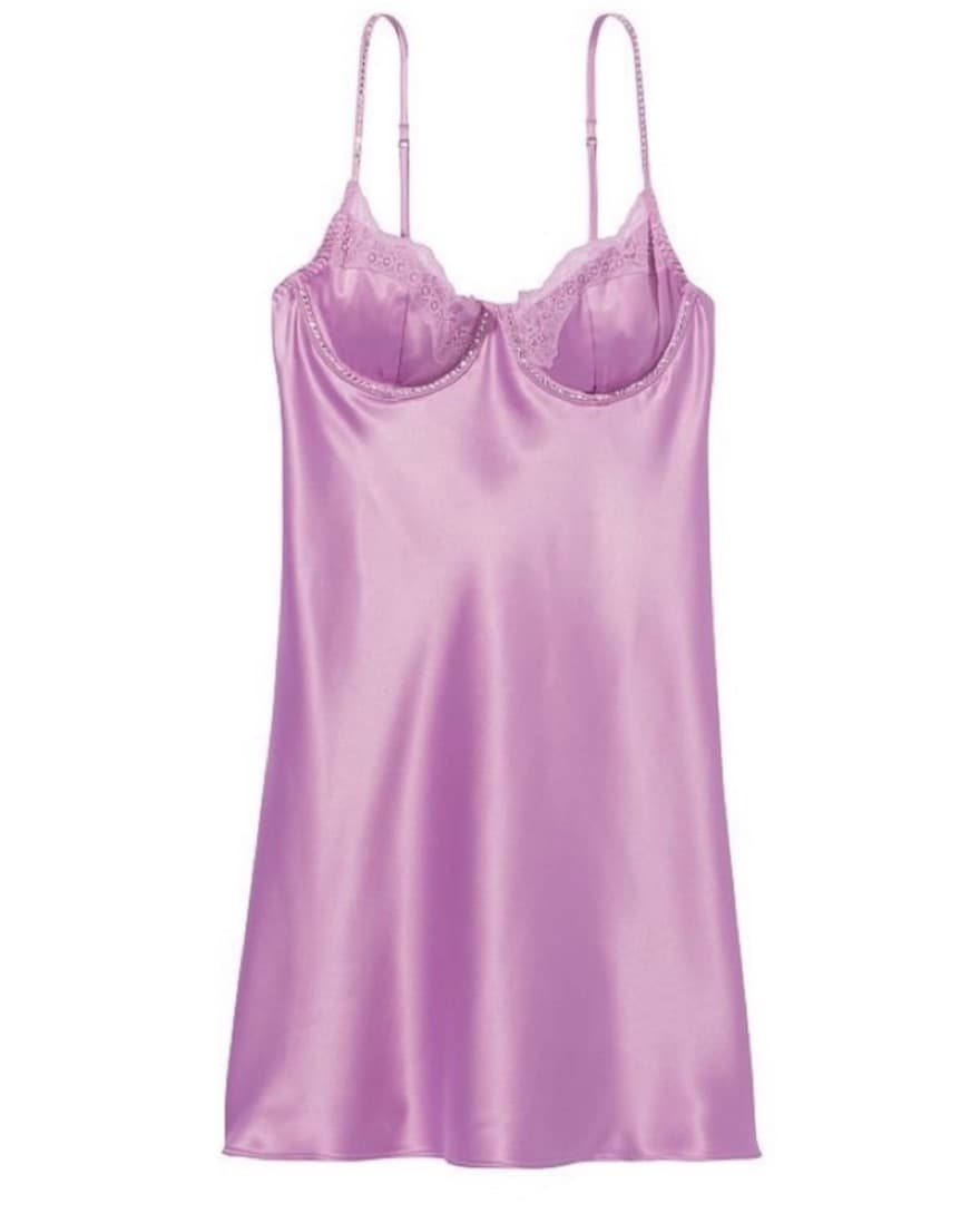 Purple Satin Slip Dress With Rhinestones - Image 1