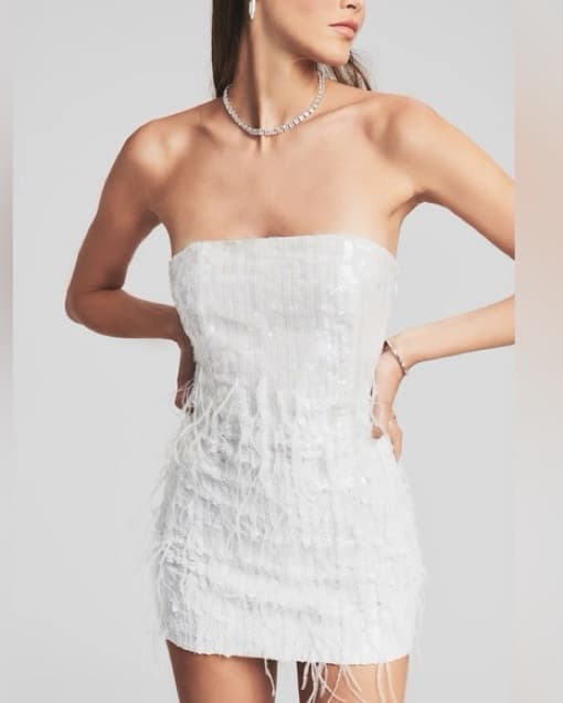 Retrofete White Sequin Feather Dress - Image 1