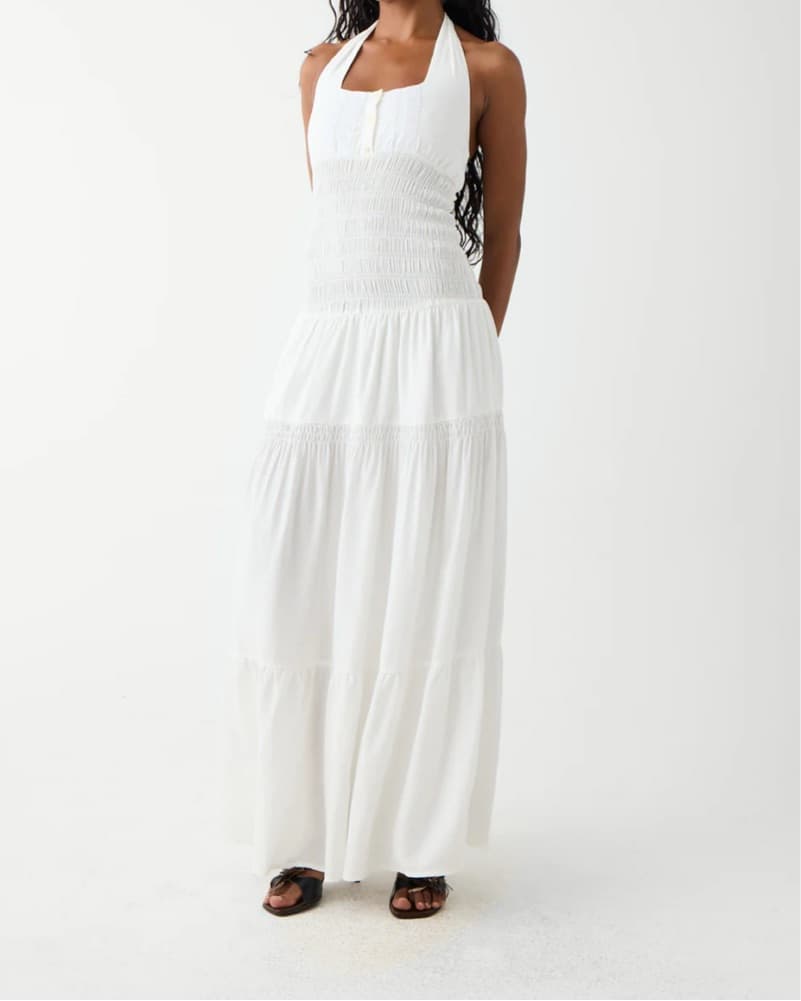 White Drop Waist Halter Dress - Image 2