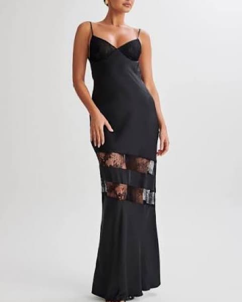 Myrna Satin & Lace Maxi Dress - Image 1