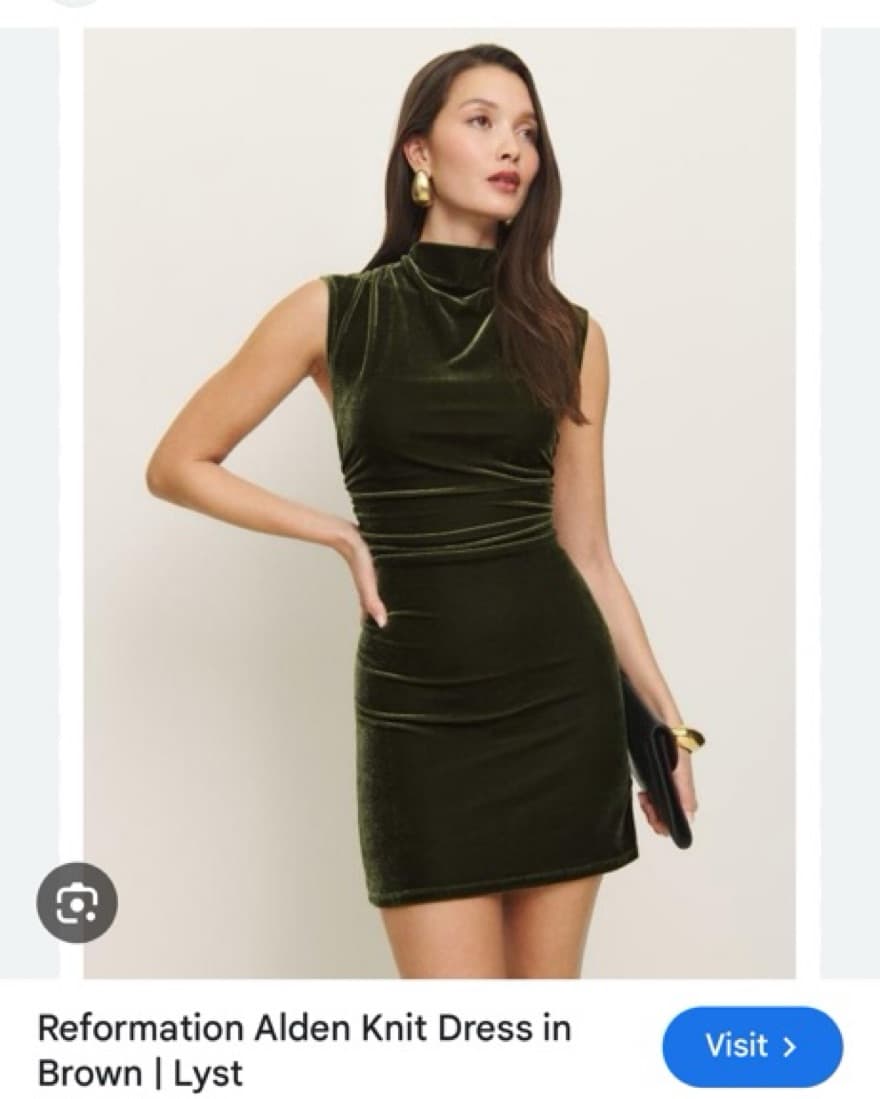 Green Velvet Reformation Alden Dress - Image 1