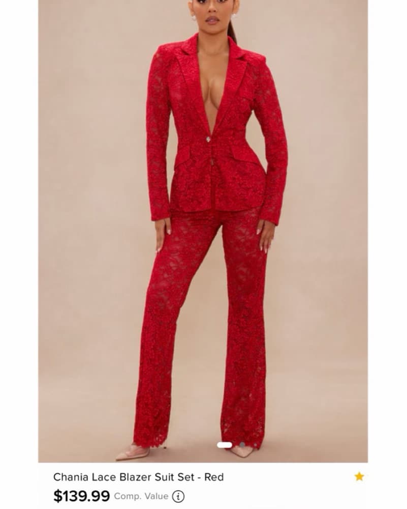 Red Lace Blazer/pants Matching Set Suit - Image 4