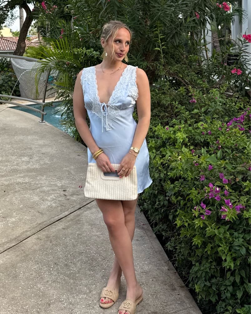Elegant Blue Satin Cocktail Dress - Image 2