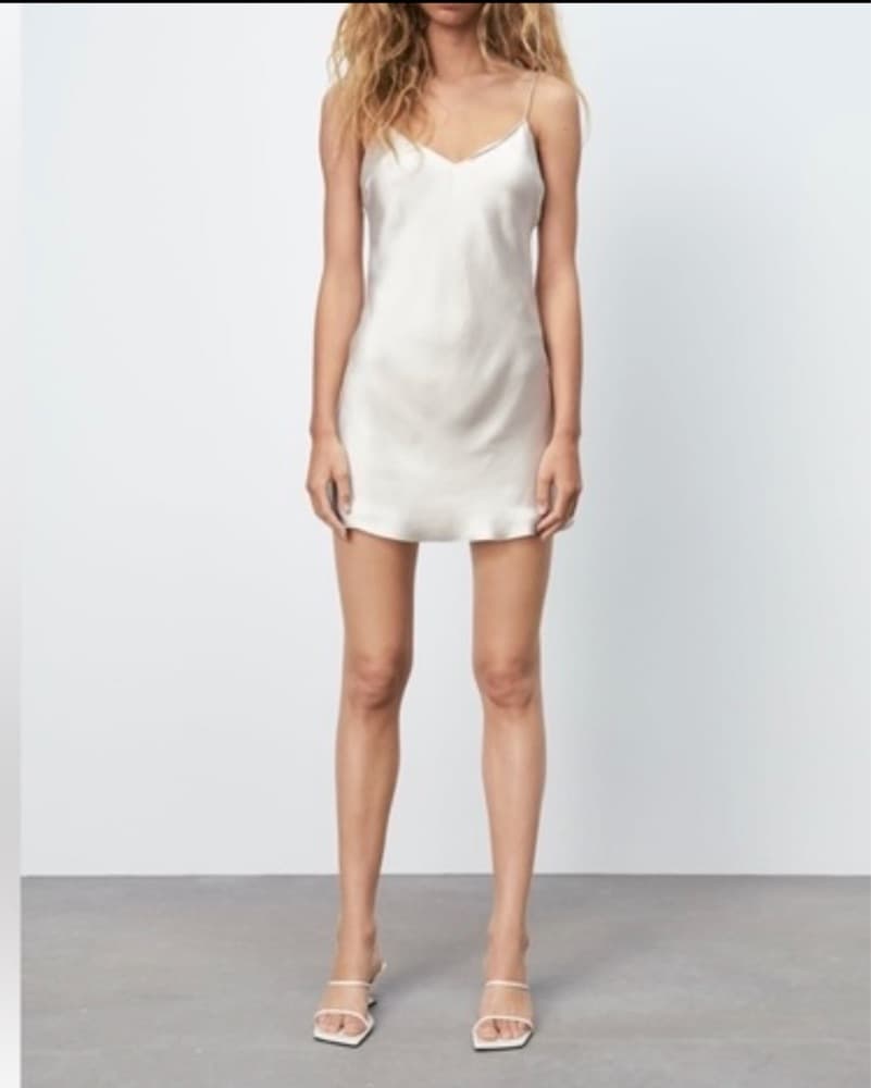 silver Satin Mini slip Dress - Image 2